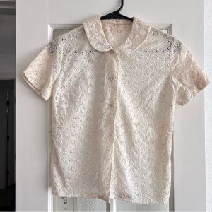 Vintage Eyelet Short-Sleeve Button-Up Top